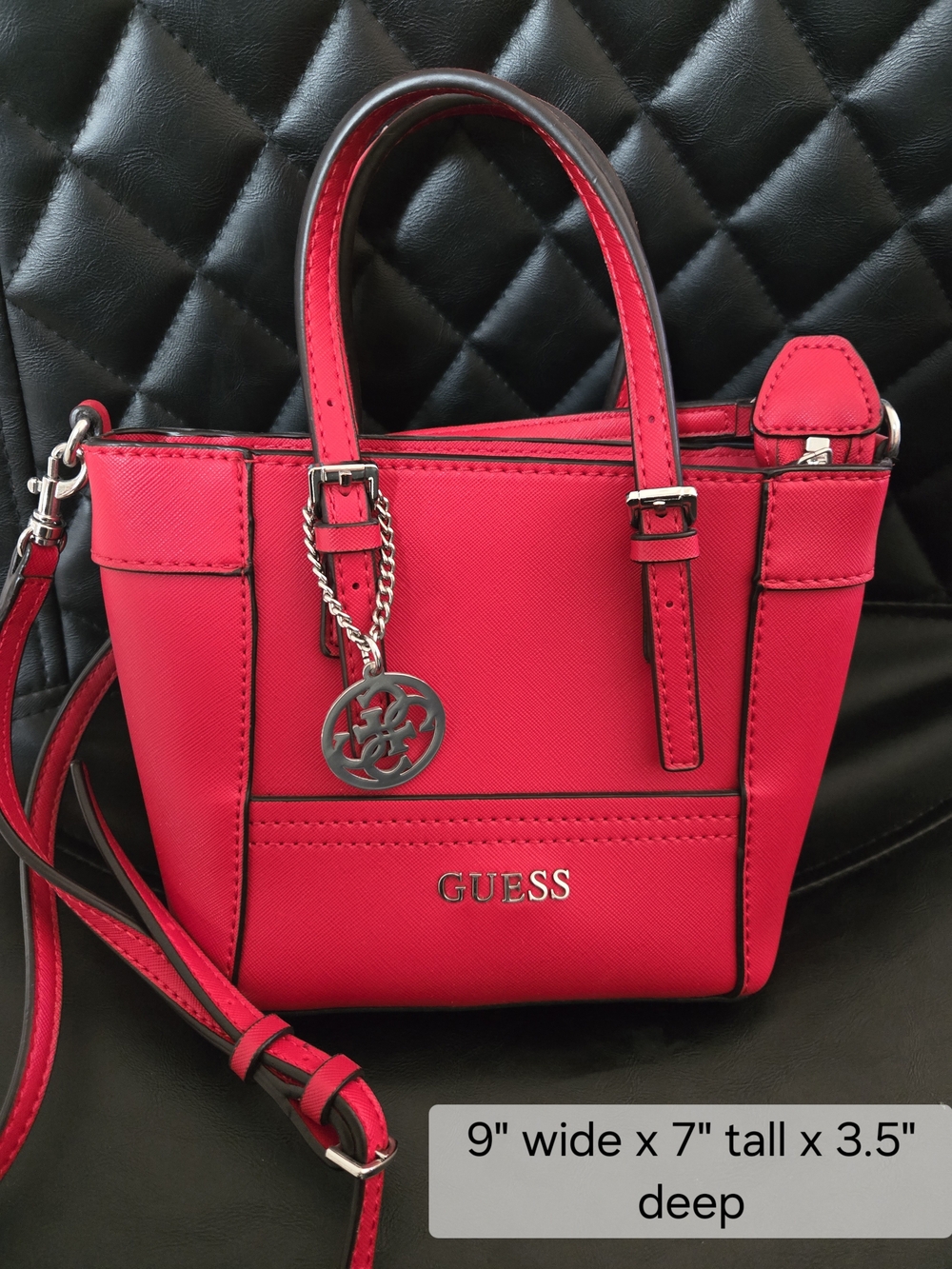 GUESS Bright Red Mini Tote with Silver Charm